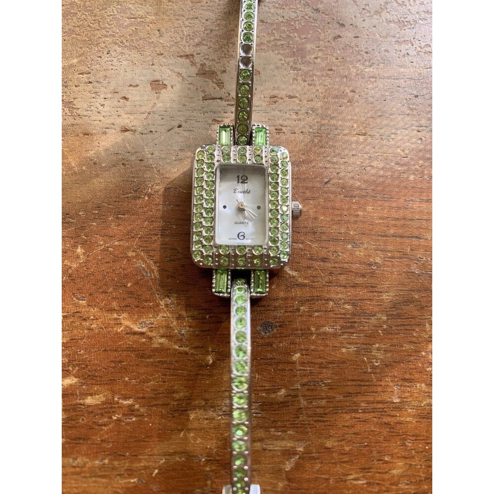 Bouche Ladies silver tone and Green rhinestones watch Vintage Untested
